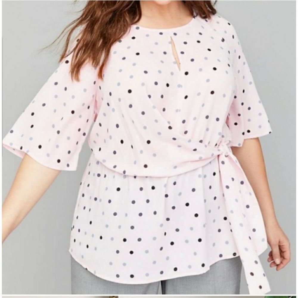 LANE Bryant Polka Dot Wrap Chiffon Blouse Size 14